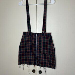 Plaid Suspender Mini Skirt